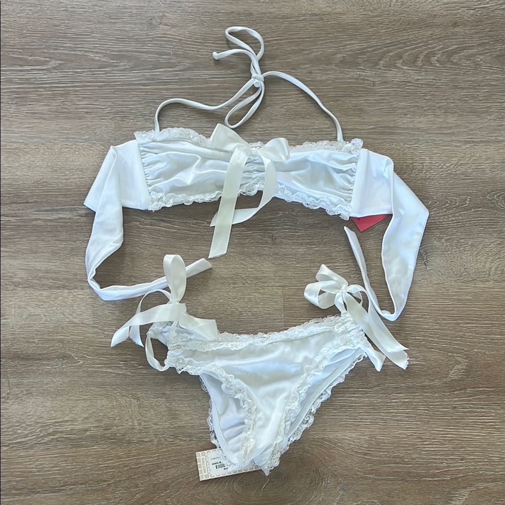 Elegant White Satin Bikini Set